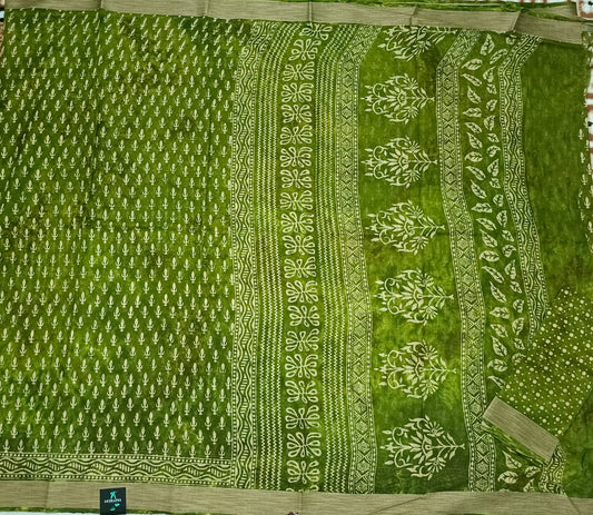 Fern Green Pina cola vol 1 Rapid discharge Vegan mull cotton saree HA25487