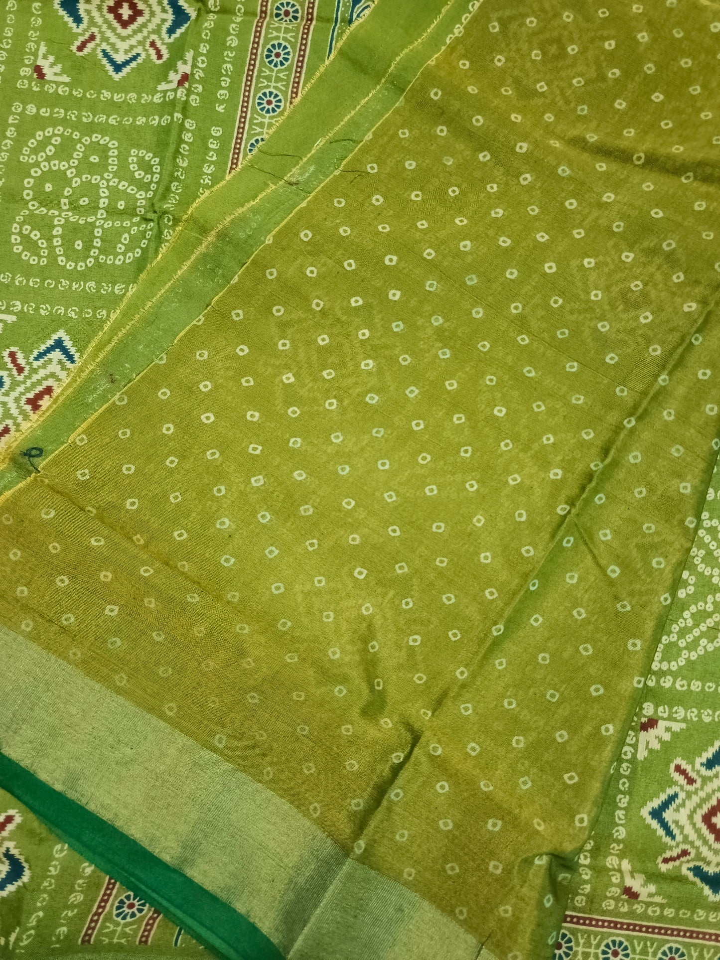 Green patola bandhini vegan mull cotton saree HA25460 - Lightweight Summer Wear 🌿