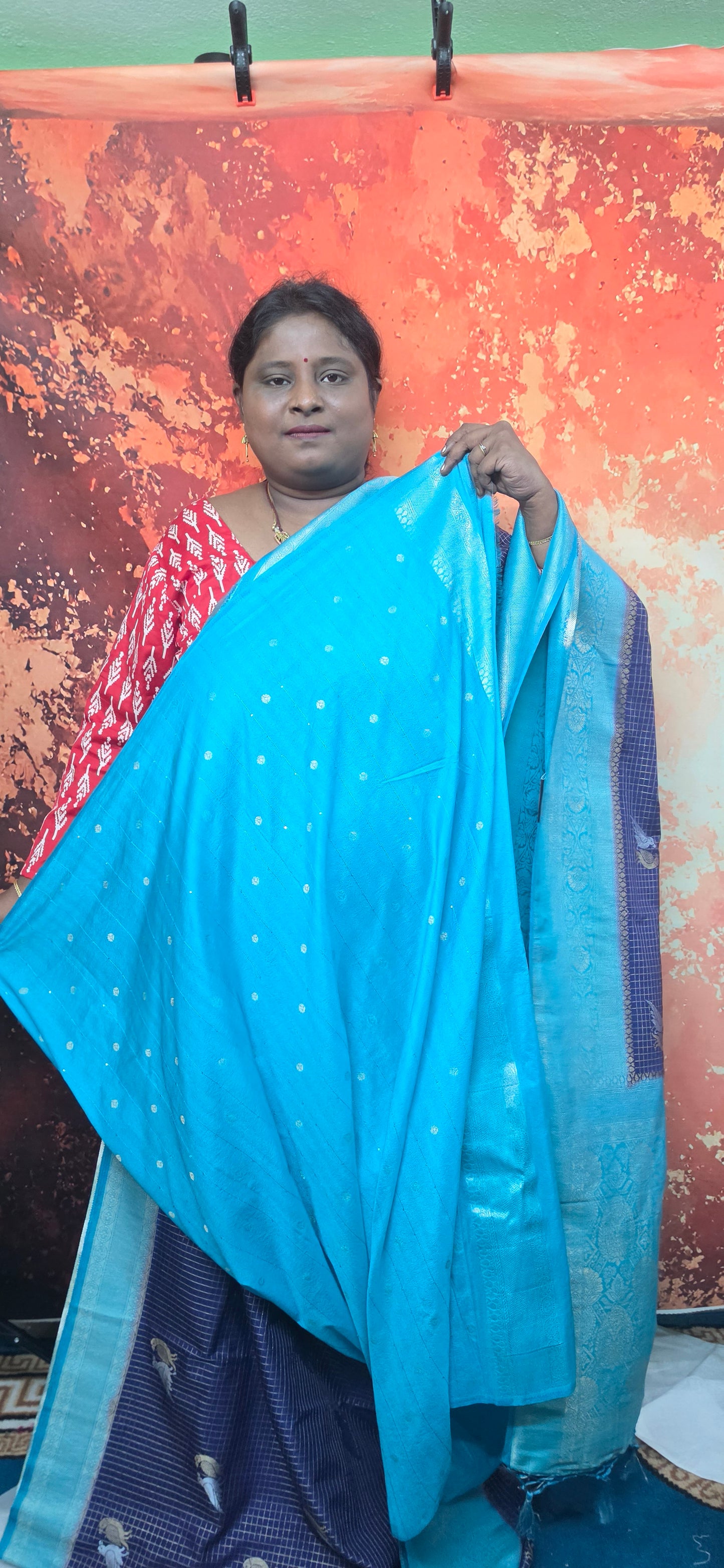 Navy blue Blue  Midhuna Pakshi Premium Vegan Crepe silk Saree MA25213