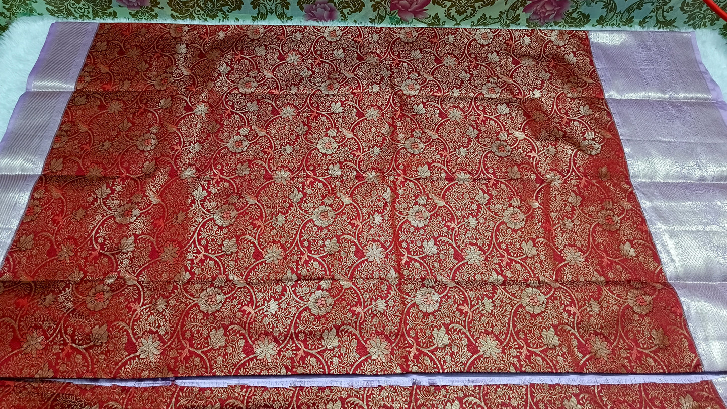 Red with purple Aiswariyam vegan Brocade Kanchi silk saree LA25948