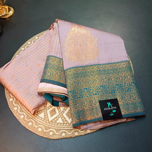 Lilac blue Maragatha Muhurtham Vegan Kanchi Silk Saree MA25113