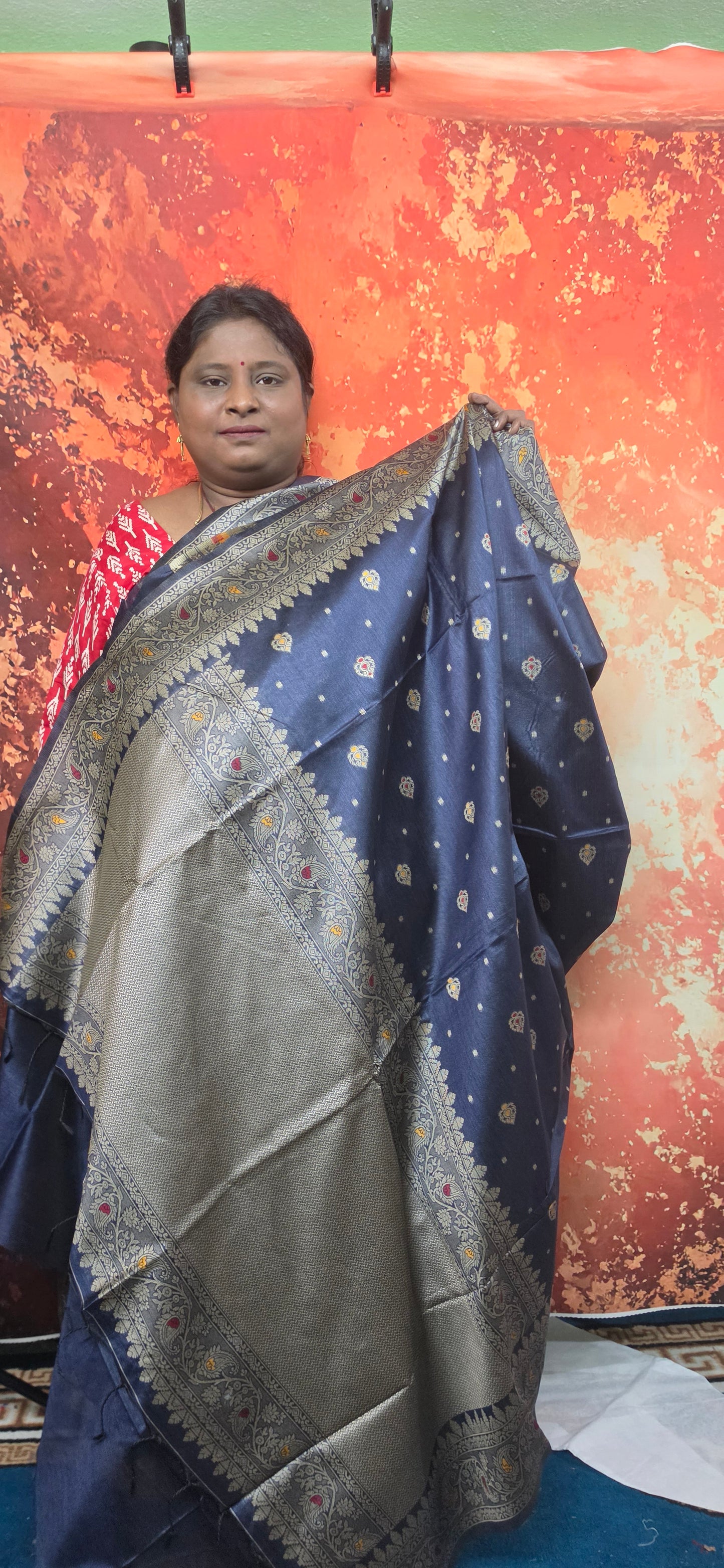 Navy blue Meenakari vegan zari banaras Raw silk saree HA25465