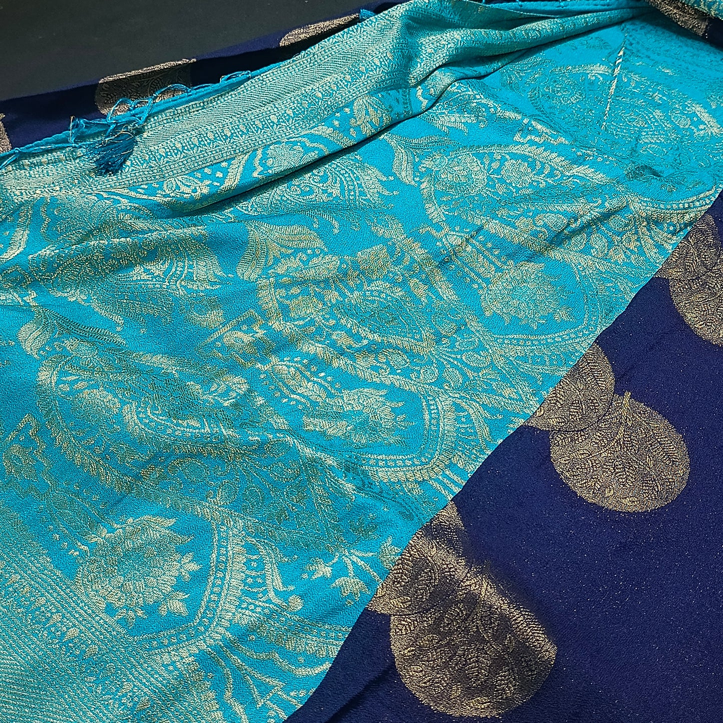 Navy Blue banarasi vana premium vegan Kaddi georgette saree MA25205