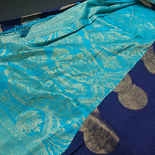 Navy Blue banarasi vana premium vegan Kaddi georgette saree MA25205