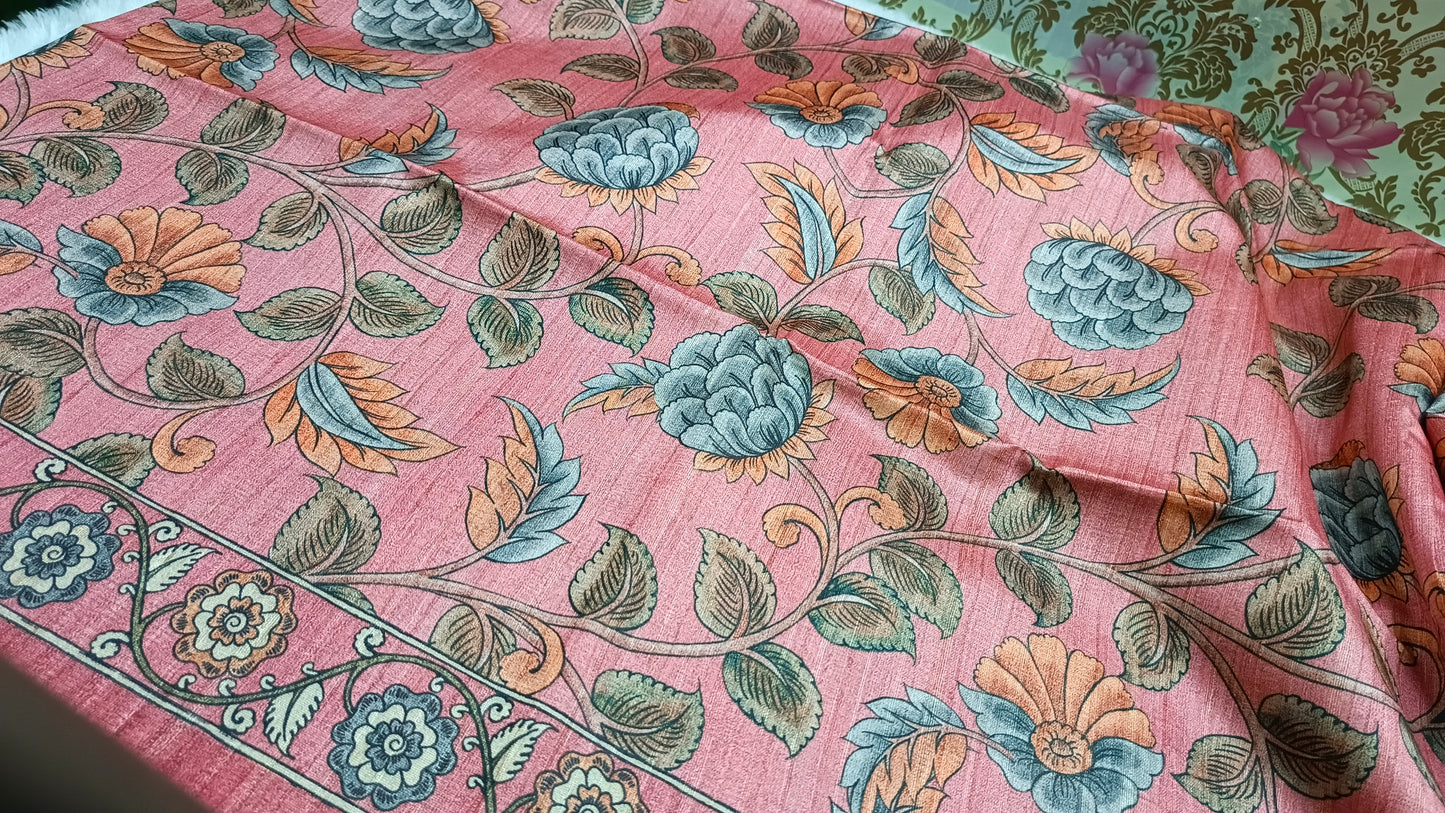 Rust orange Ritika digital printed kalamkari vegan tussar saree SA25698