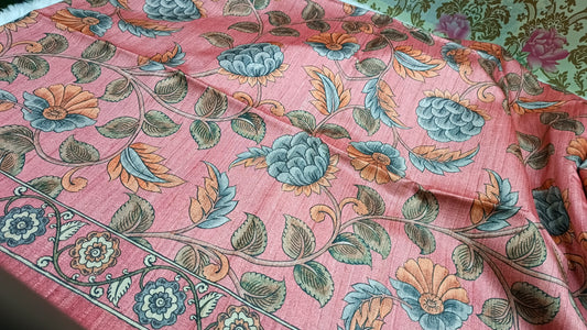 Rust orange Ritika digital printed kalamkari vegan tussar saree SA25698