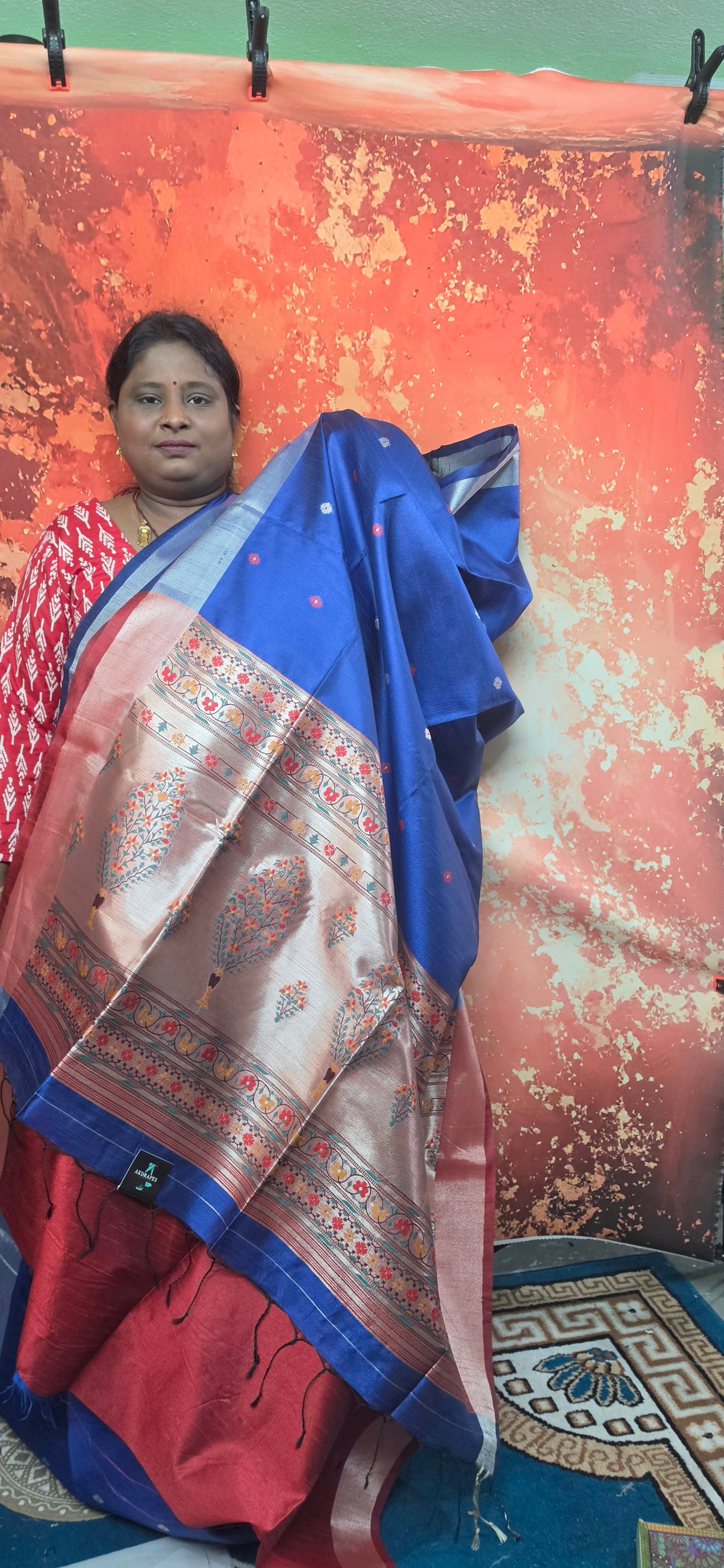 Royal Blue Pythani Vegan Raw Silk Saree HA25533