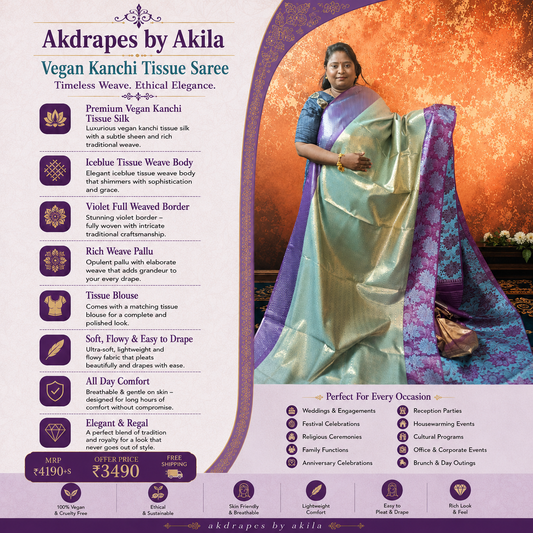 Ice blue with violet Neelambari vegan tissue bridal kanchi silk saree LA25942