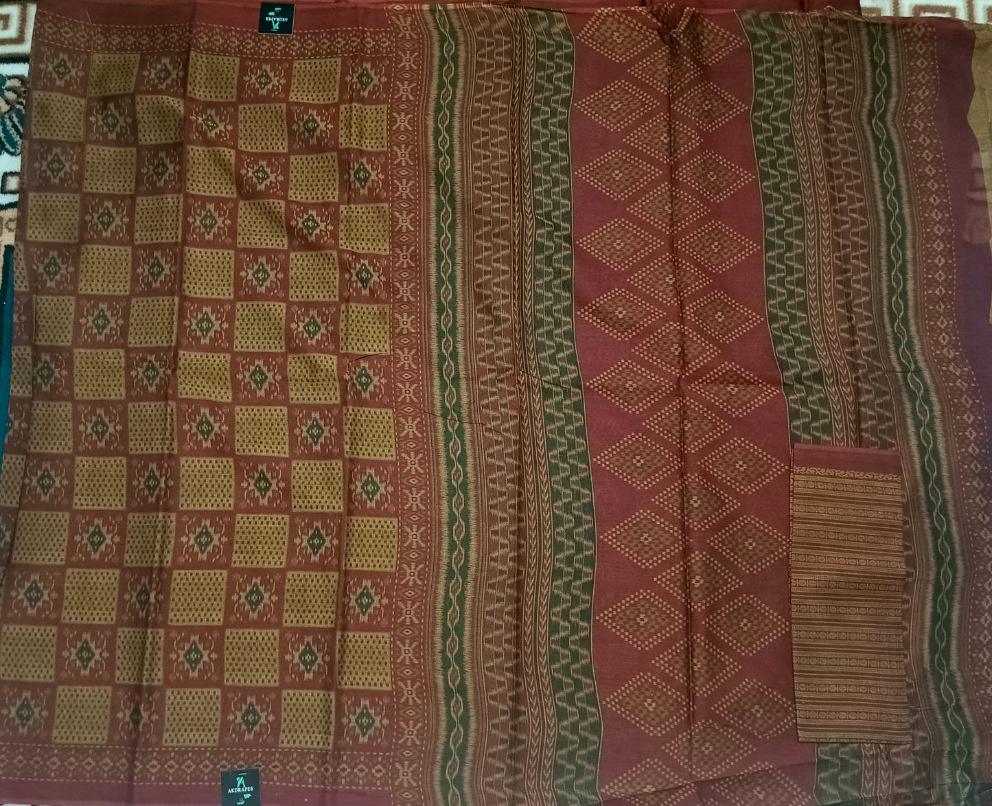 Mustard Malai Maska ikkat screen printed vegan malai cotton saree HA25539