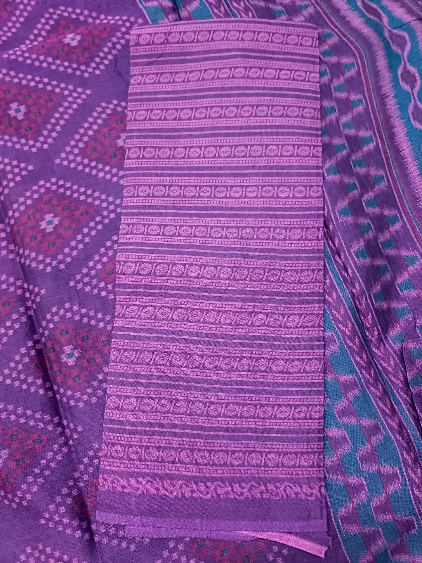 Purple Malai Maska ikkat screen printed vegan malai cotton saree HA25540