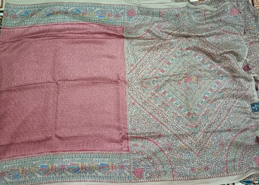 onion pink Fushion bandhini madhubani Malai cotton saree HA25526
