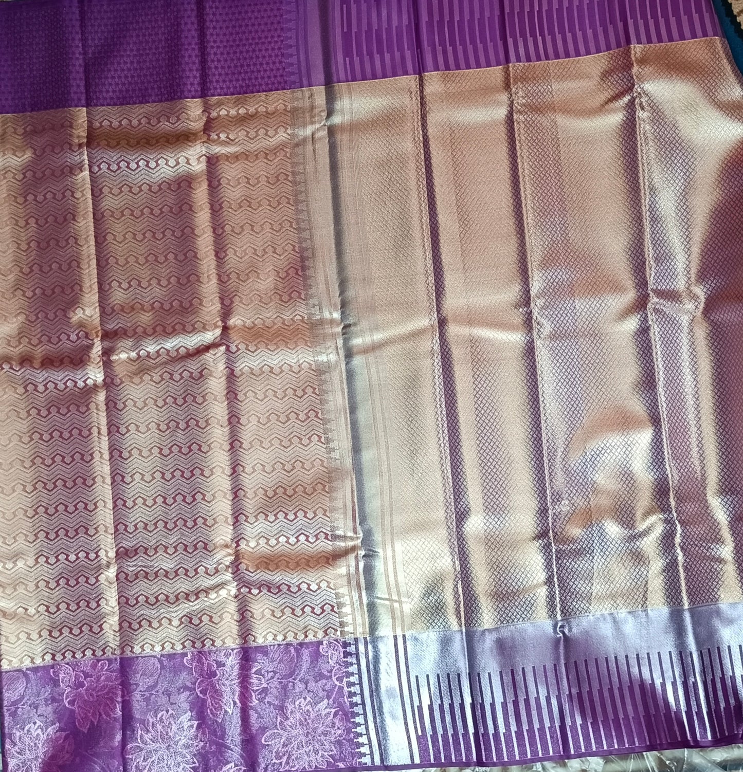 Peach with magenta neelambari bridal vegan tissue kanchi silk saree LA25941