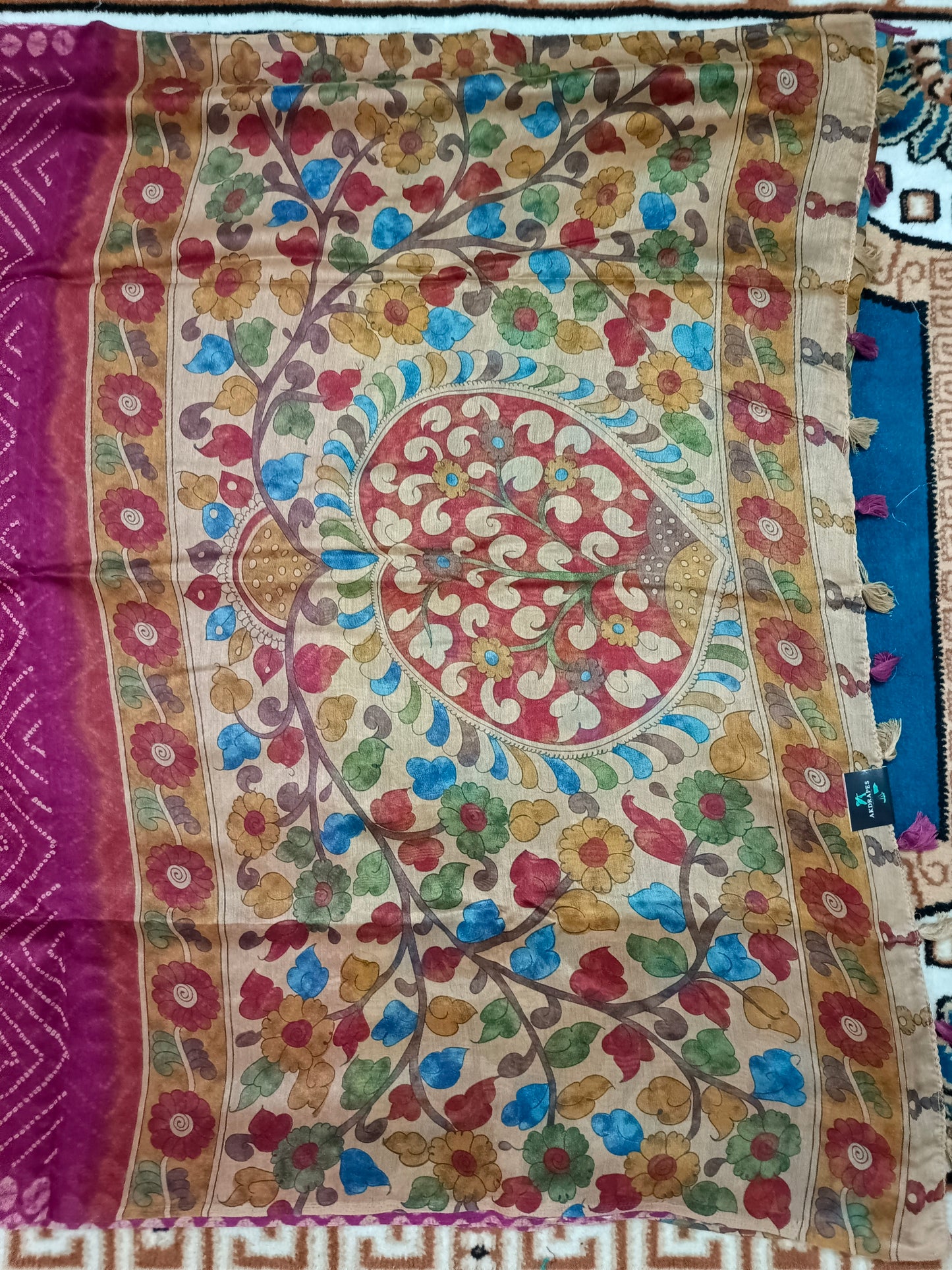 Majenta Fushion bandhini Kalamkari Malai cotton saree HA25417