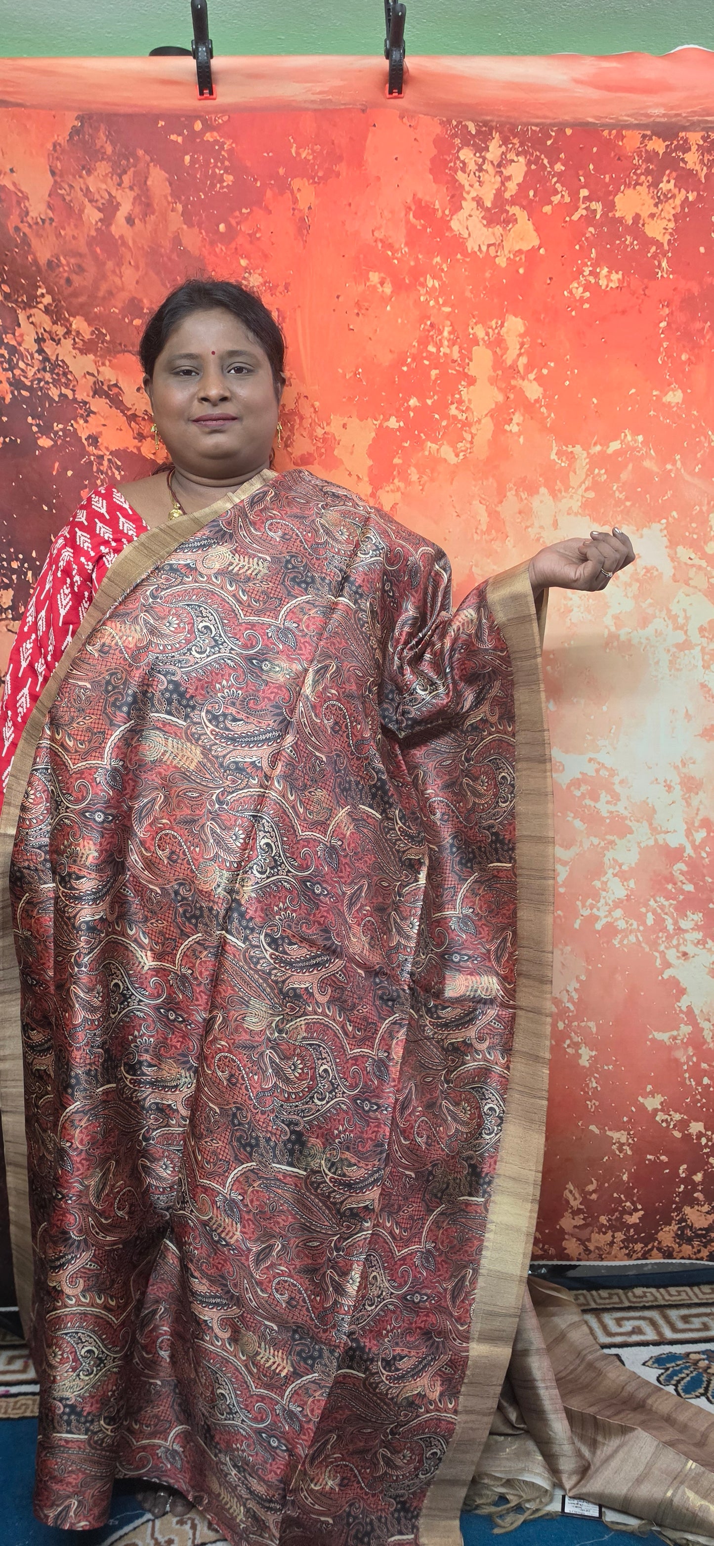 Red Paisley dreams vegan dupion silk saree HA25522