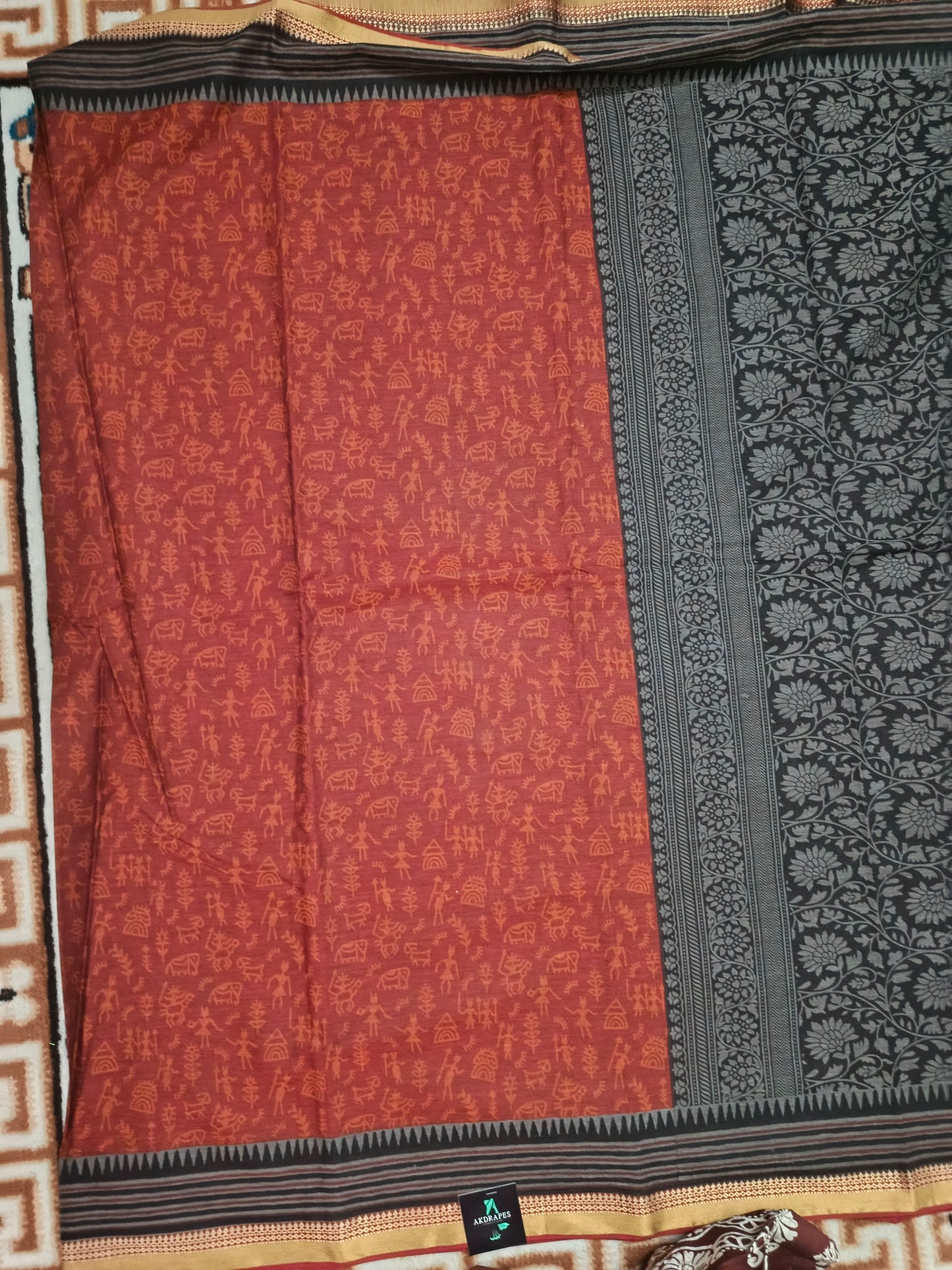 Maroon Warli kala Vegan Muslin cotton saree HA25480