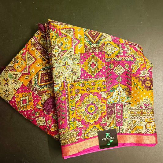 Yellow sugandha vegan digital malai cotton saree SA25579