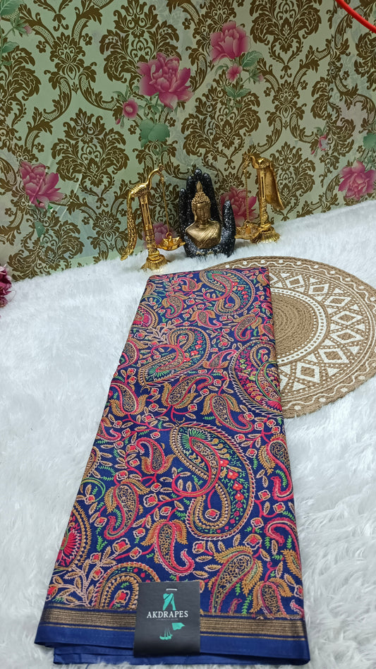 Navy blue Gulmarg Paisley Vegan Crepe silk saree SA25603