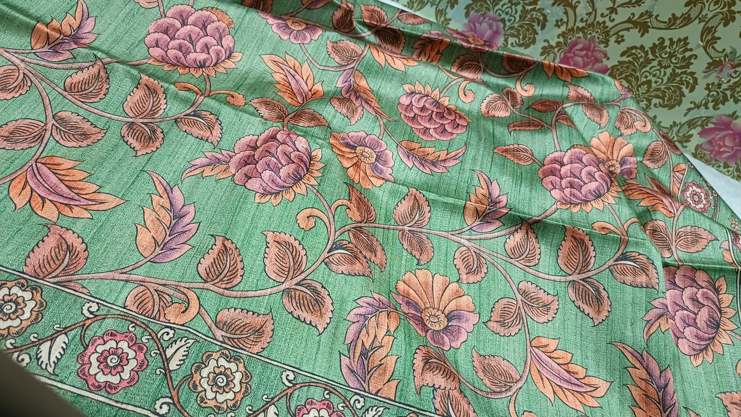 Green Ritika digital printed kalamkari vegan tussar saree SA25699