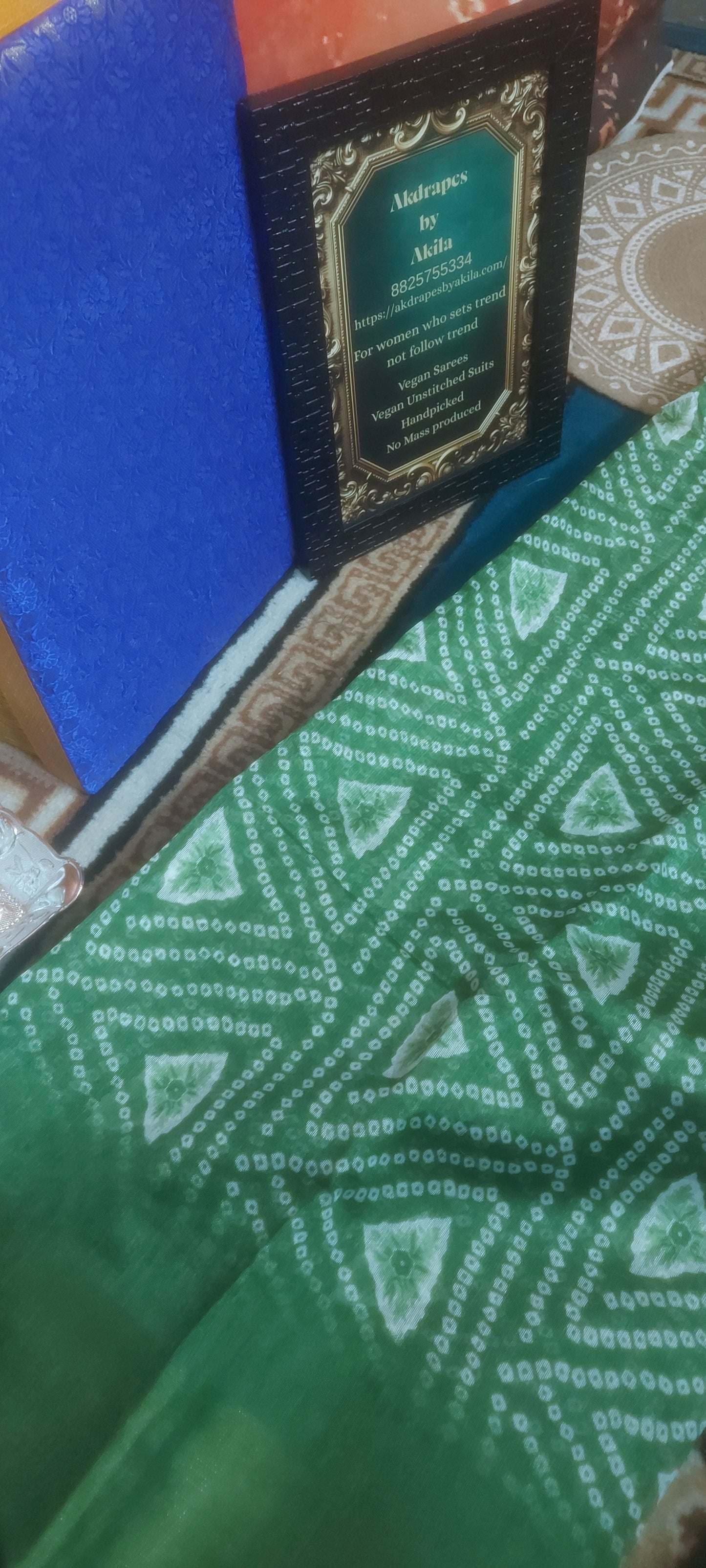 Green bandhini Vegan linen Zari border saree JA26041
