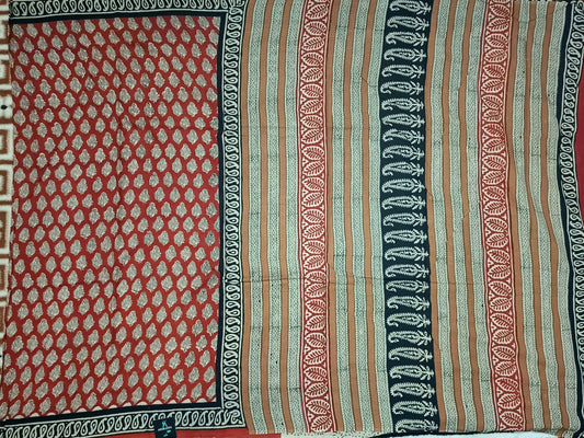 Red Bagru printed Vegan pure cotton saree HA25993