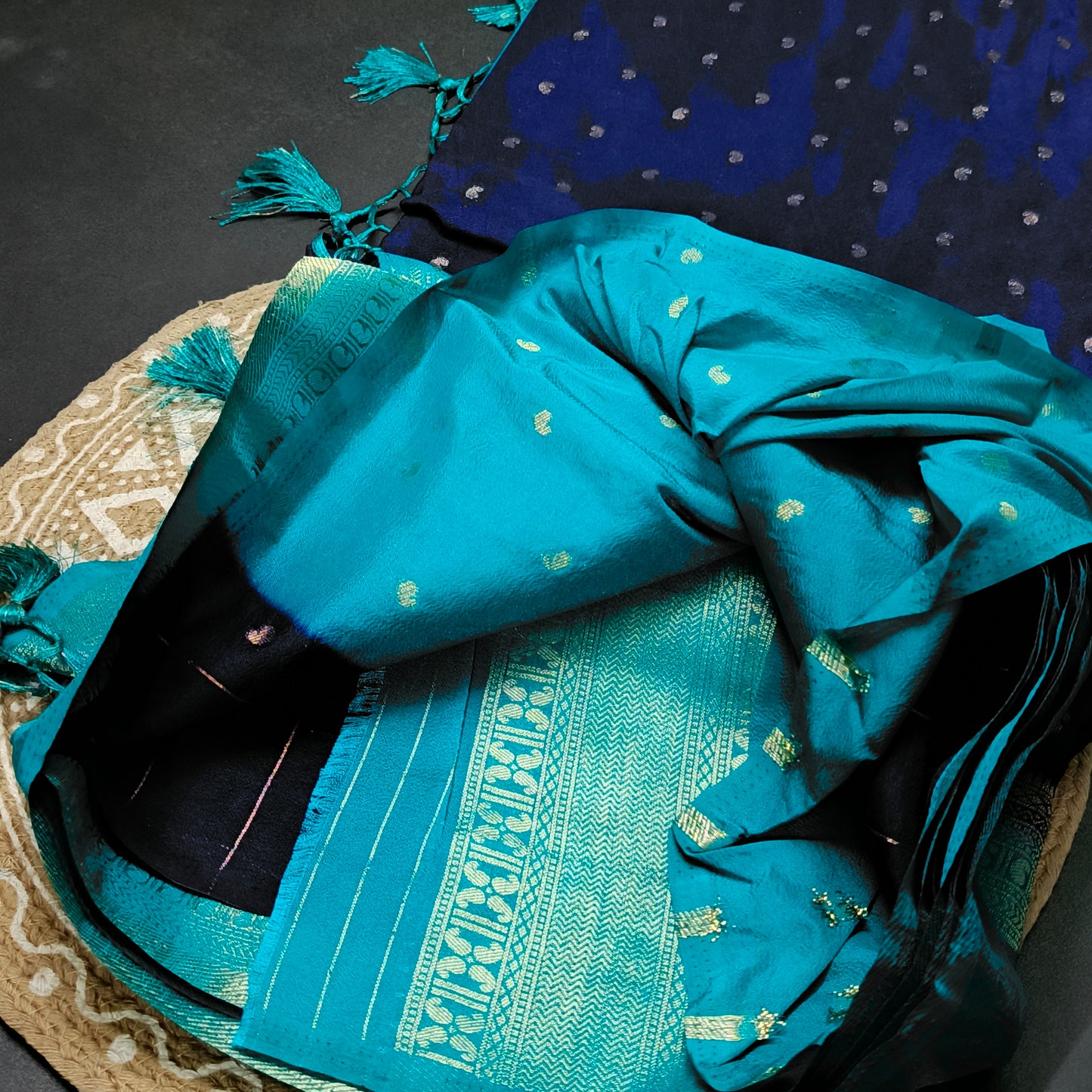 Navy blue Blue  Kairika Vegan Viscose Crepe Silk Saree MA25172