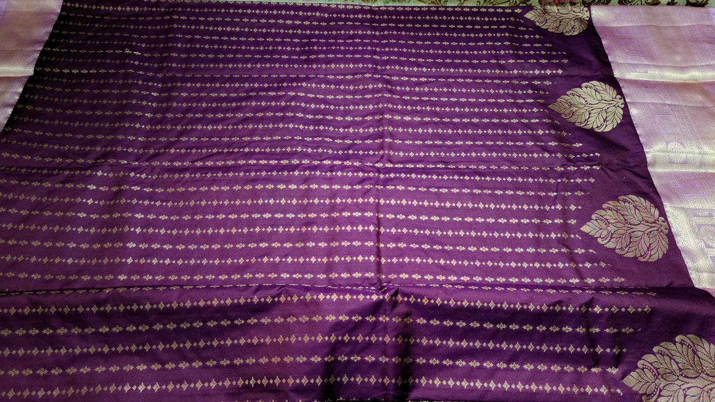 Purple with pastel Varnajalam vegan premium kanchi silk saree LA25917