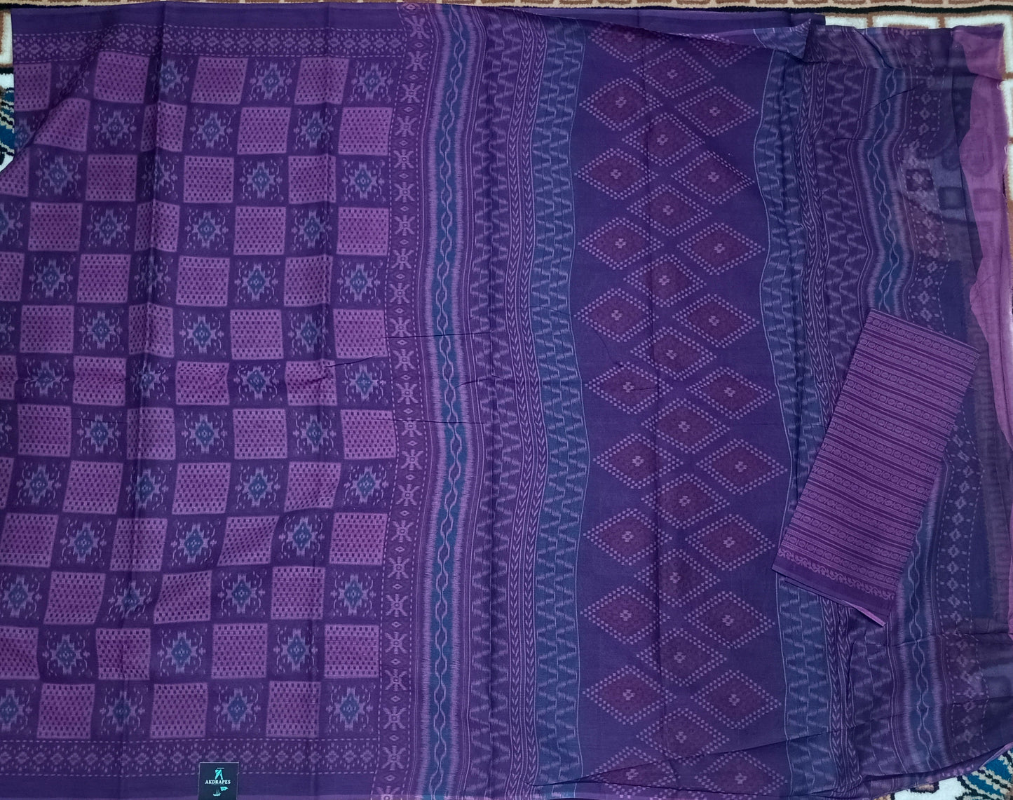 Purple Malai Maska ikkat screen printed vegan malai cotton saree HA25540