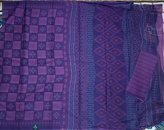 Purple Malai Maska ikkat screen printed vegan malai cotton saree HA25540