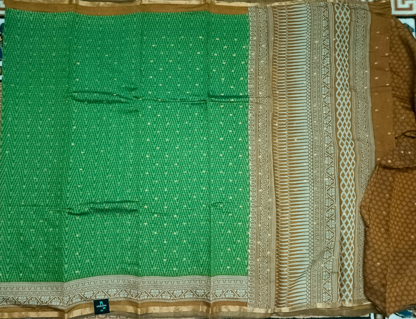 Green Bamboo zari Vegan Chanderi cotton saree HA25461