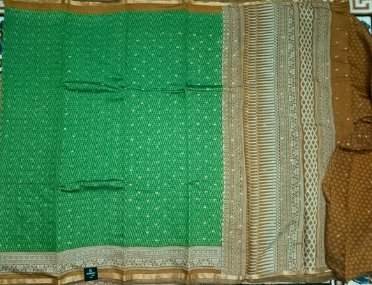 Green Bamboo zari Vegan Chanderi cotton saree HA25461