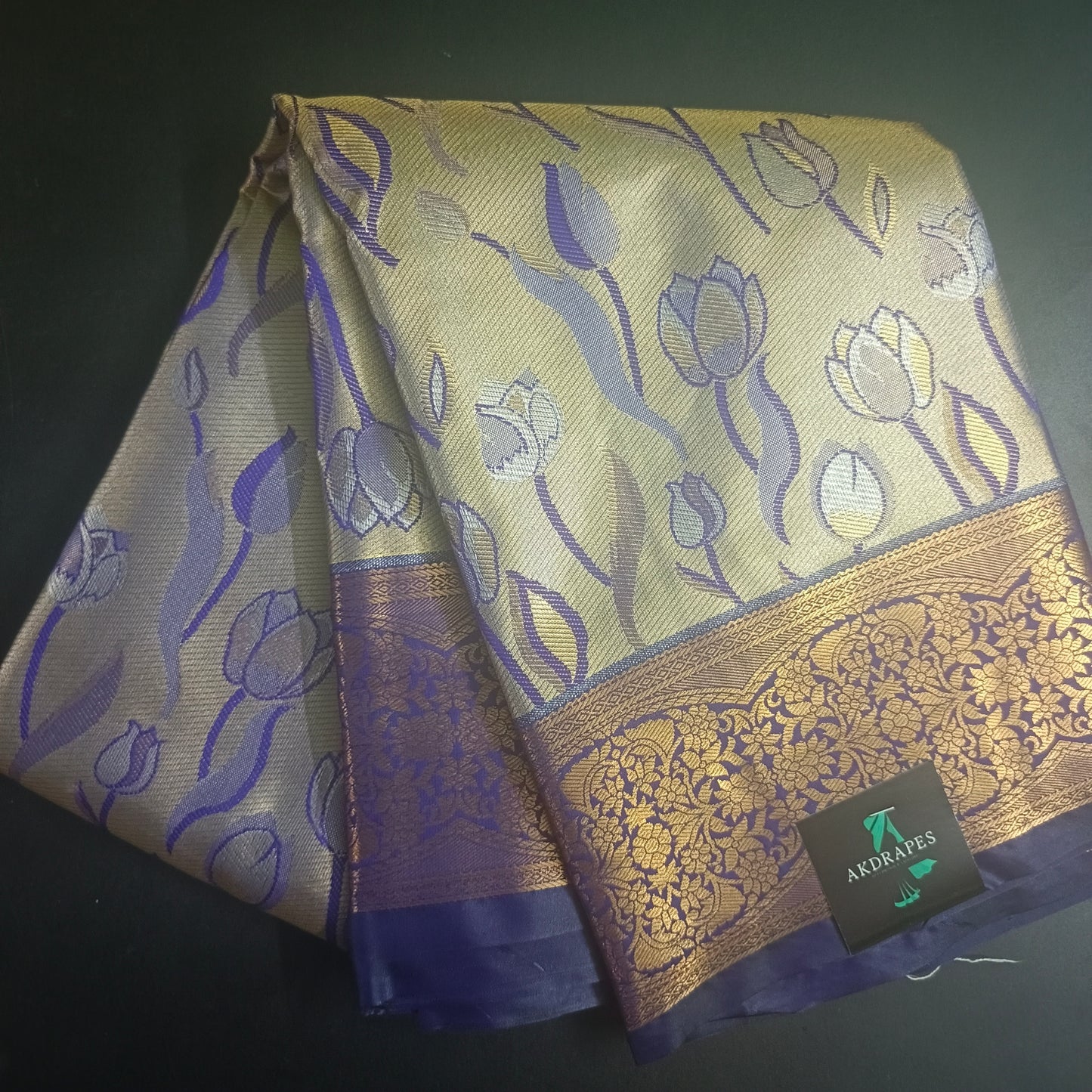 Blue Tulika golden bridal tissue Vegan kanchi saree JA25292