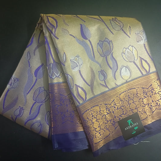 Blue Tulika golden bridal tissue Vegan kanchi saree JA25292