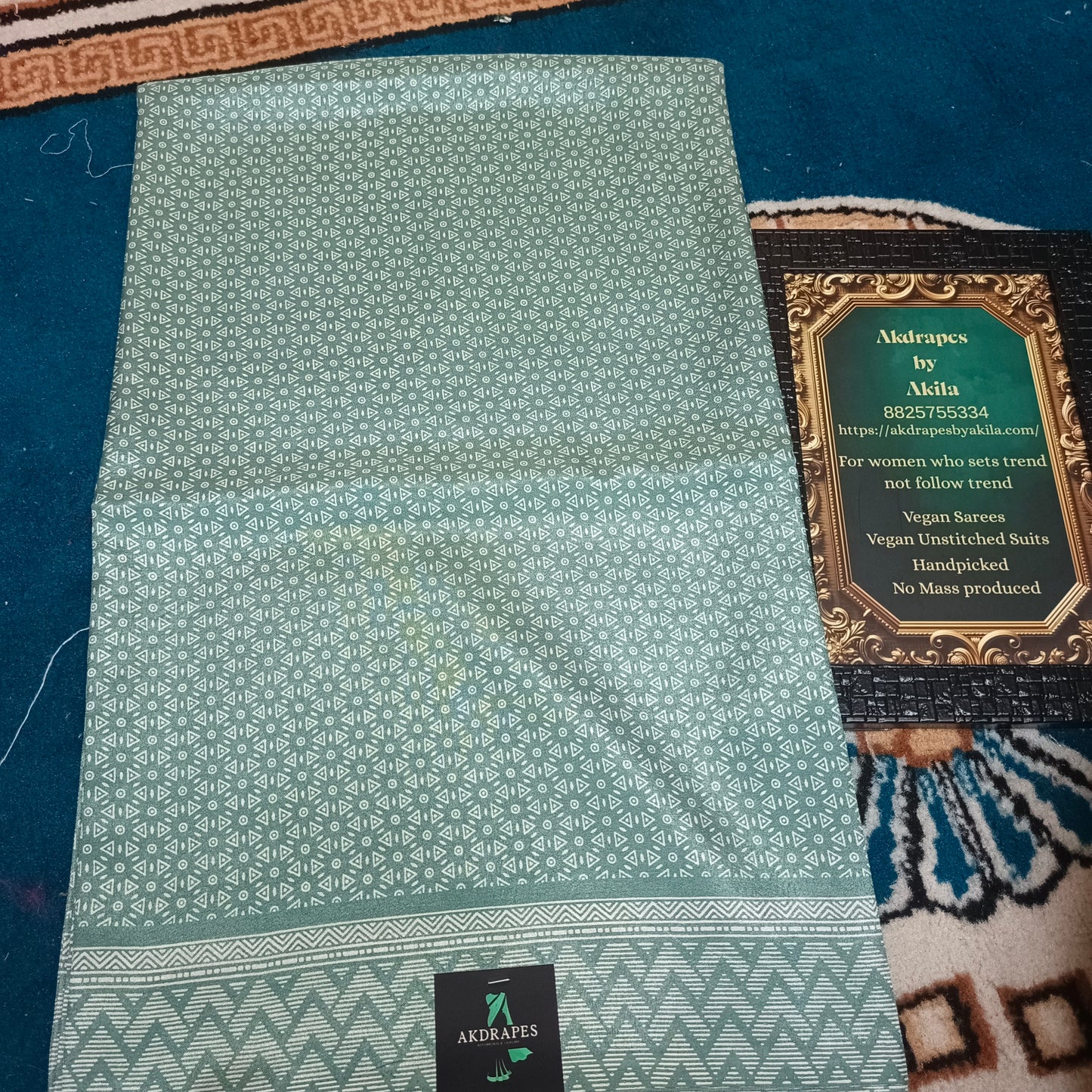 Sage green Kashmiri vegan crepe Silk vol 04 SA25673