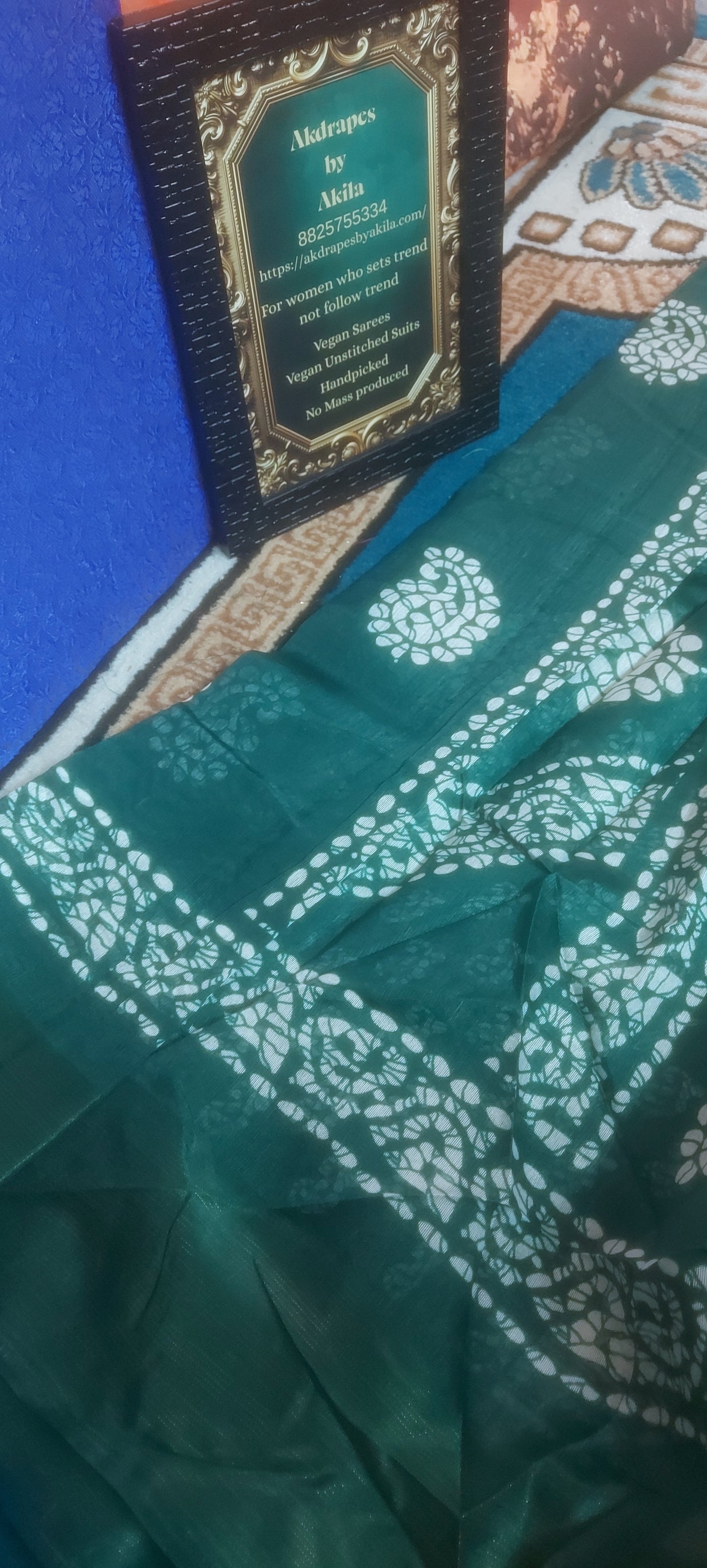 Bottle Green Mango Batik linen zari border saree JA26030