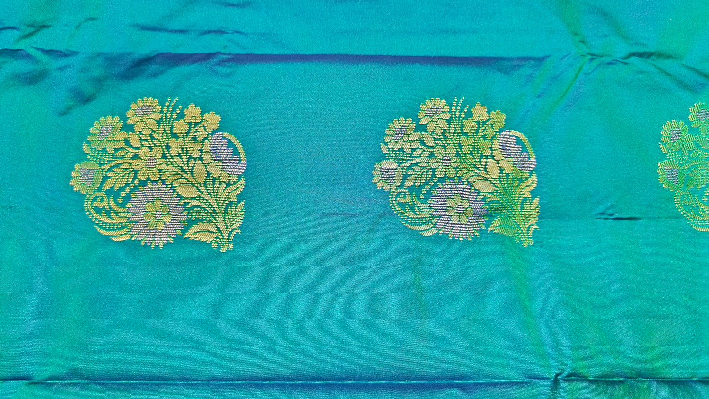 Peacock green with violet Varnajalam vegan premium kanchi silk saree LA25913