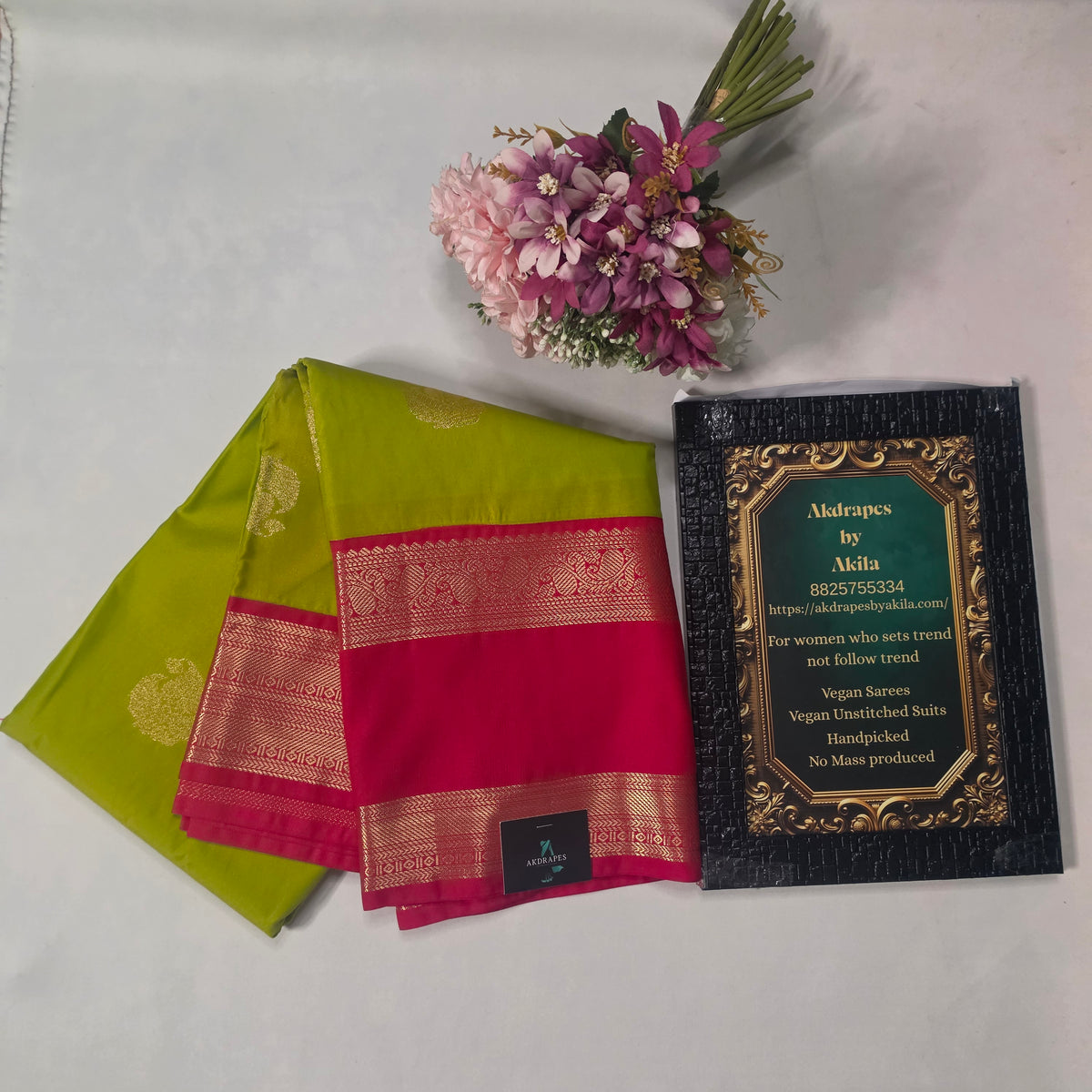 Green Red Parampara vegan kanchi silk saree GA26145