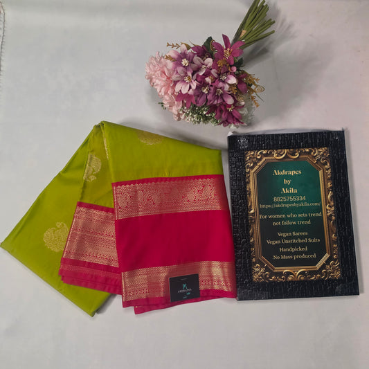 Green Red Parampara vegan kanchi silk saree GA26145