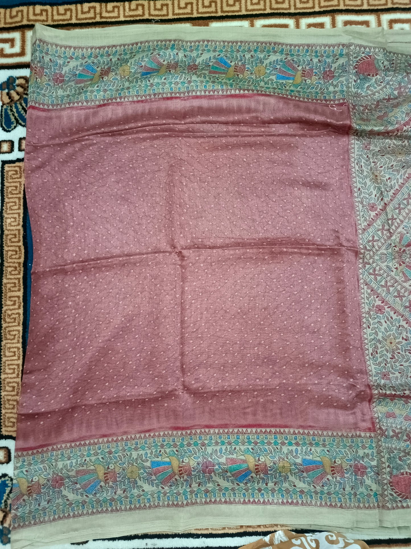 onion pink Fushion bandhini madhubani Malai cotton saree HA25526