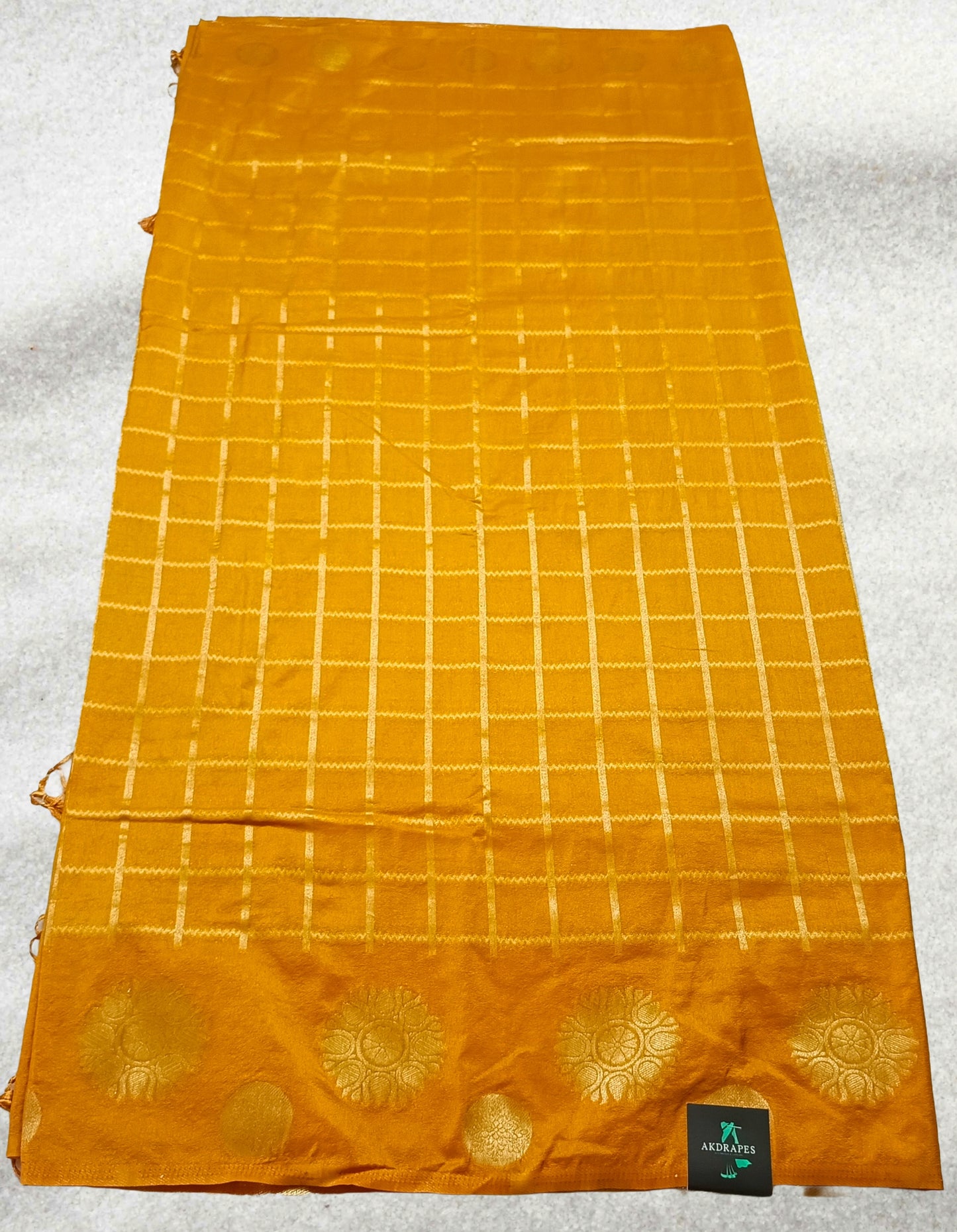 Mustard Yellow Sudar Chakkram vegan kaddi georgette saree MA25095