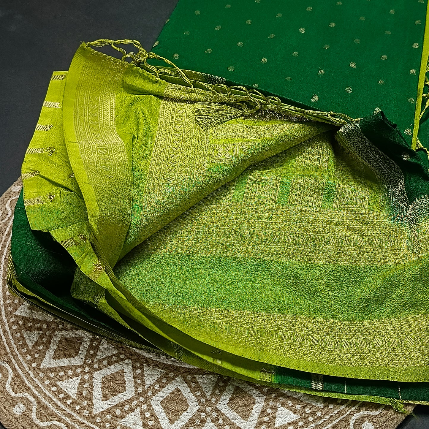 bottle Green Green Kairika Vegan Viscose Crepe Silk Saree MA25161