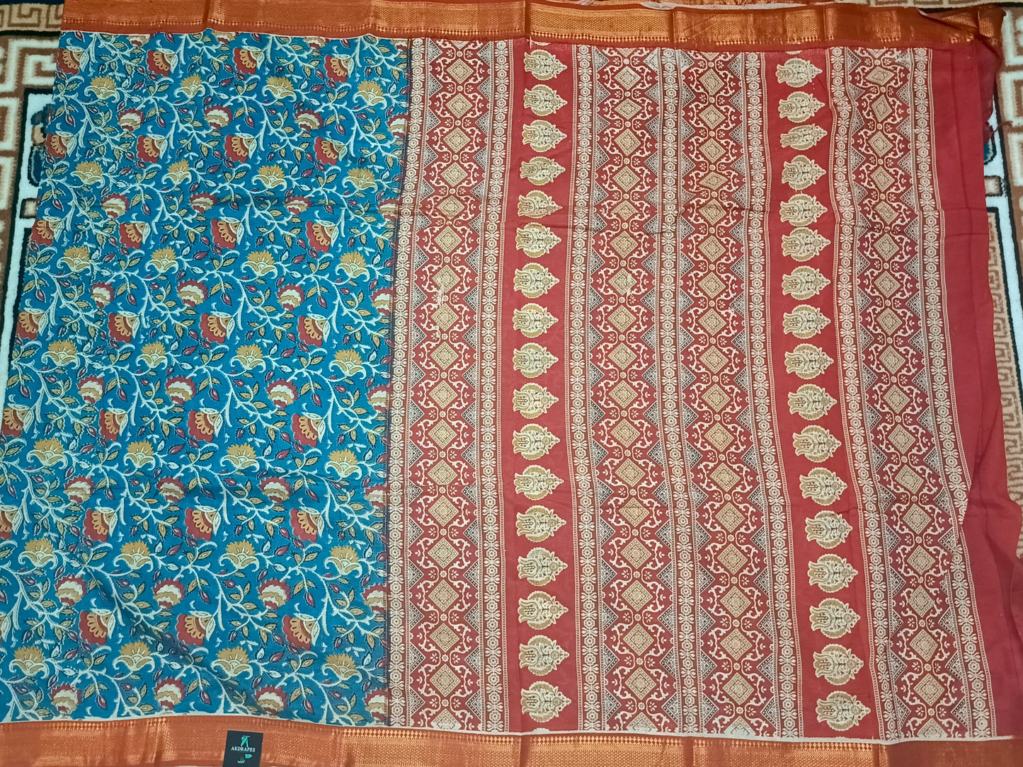 Blue Kalamkari veg dyed Vegan Magalgiri silk cotton Saree HA25474