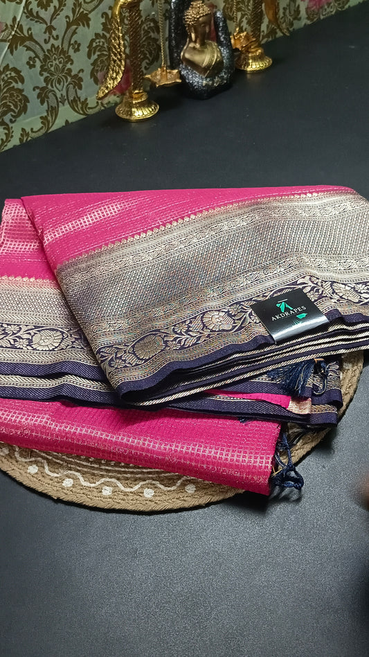 Pink Zari tara vegan banarasi kaddi georgette saree MA25255
