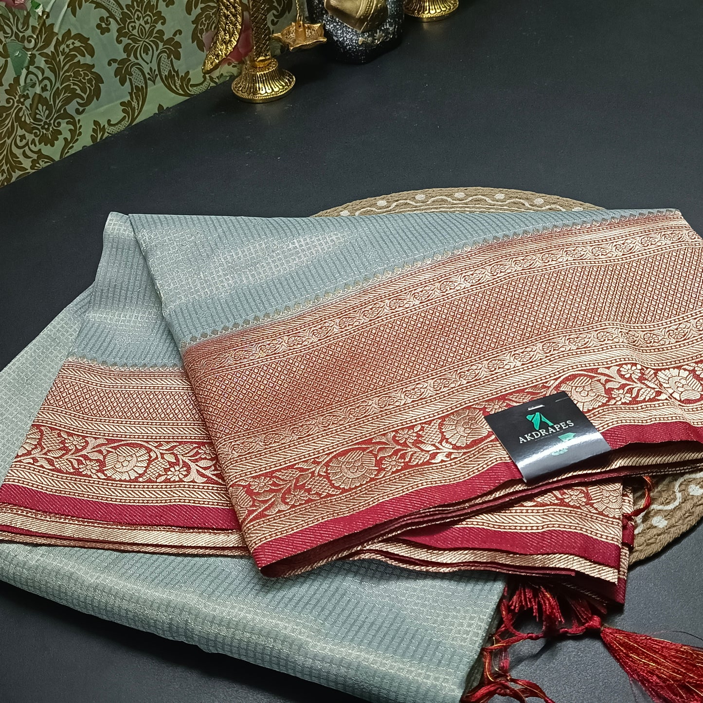 Grey Zari tara vegan banarasi kaddi georgette saree MA25256