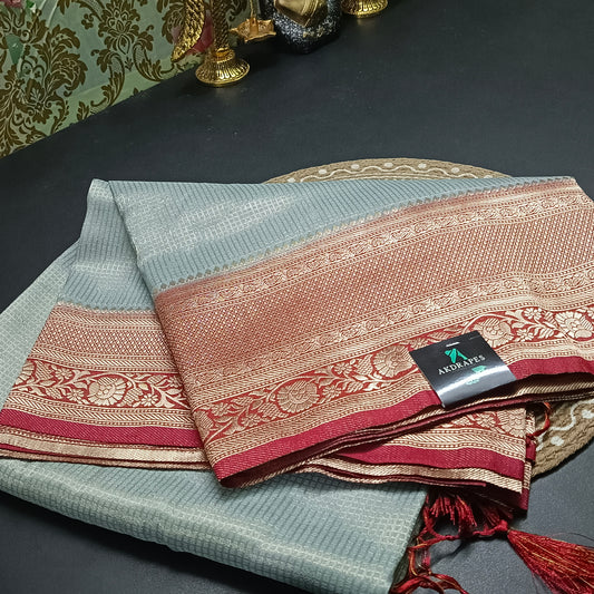 Grey Zari tara vegan banarasi kaddi georgette saree MA25256