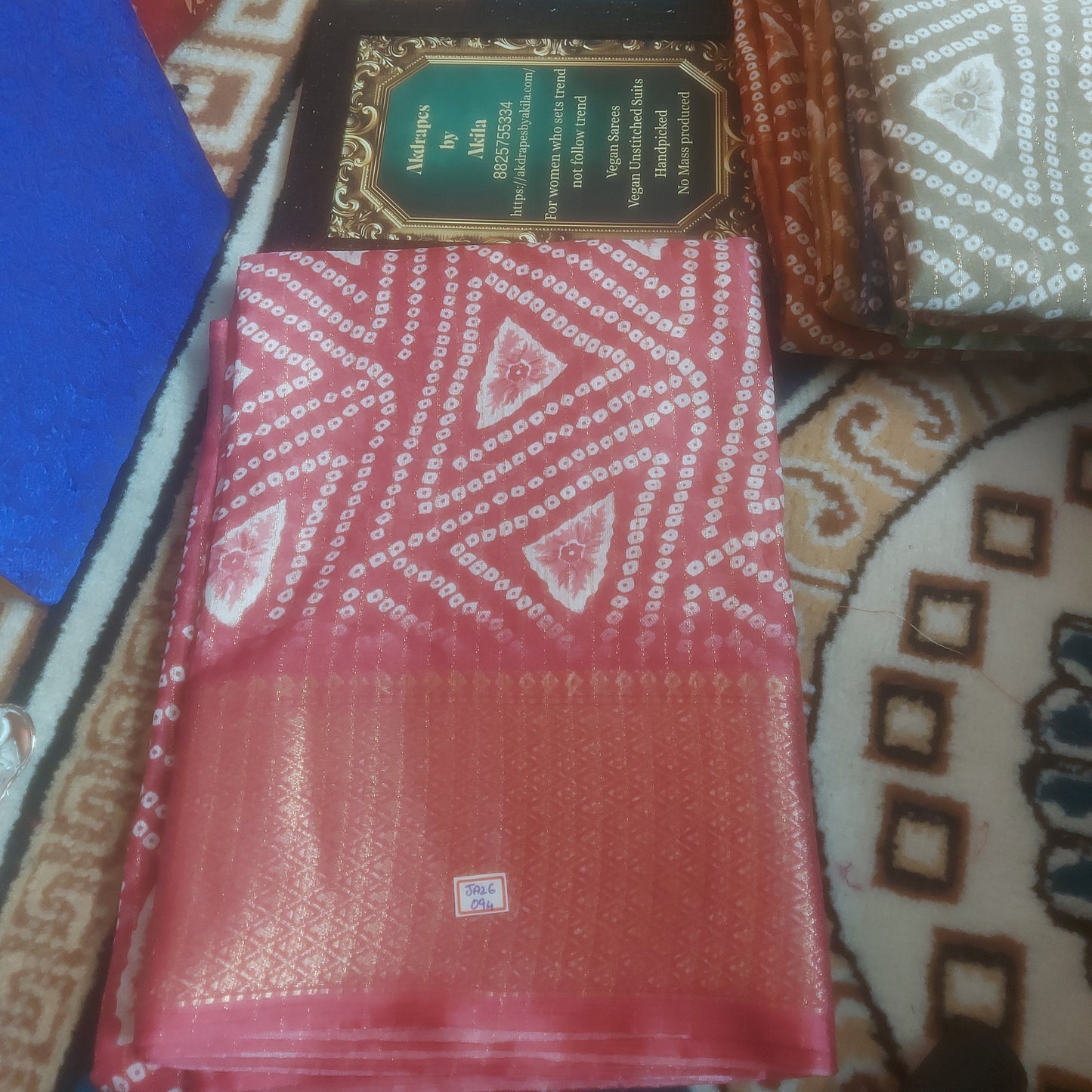Pink Bandhini vegan dola weaving border saree JA26094