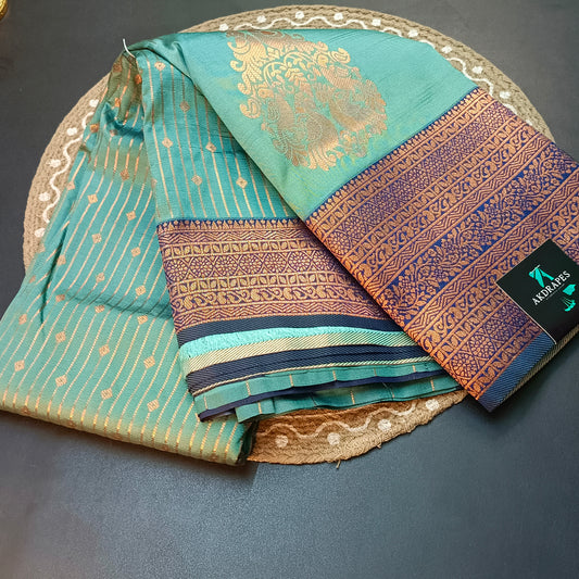 Ice blue Navy blue Maragatha Muhurtham Vegan Kanchi Silk Saree MA25111