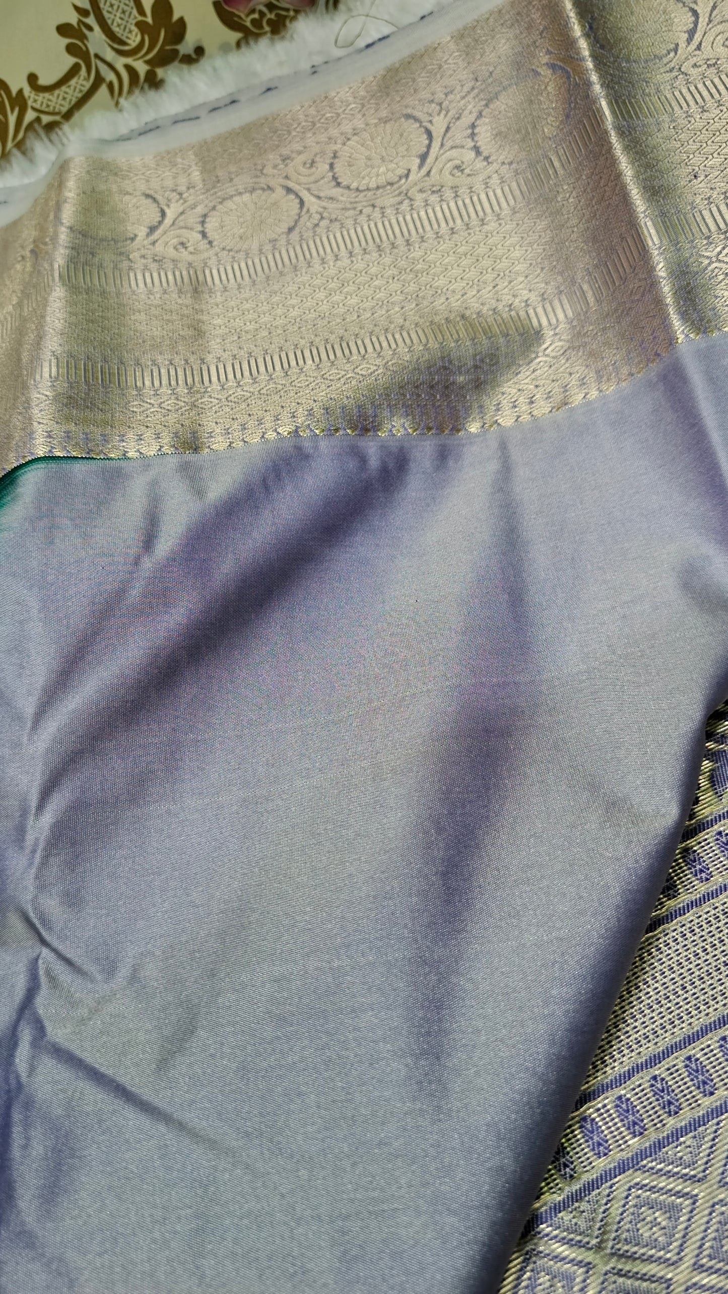 Peacock blue with pastel Varnajalam vegan premium kanchi silk saree LA25914