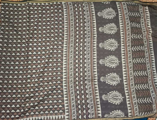 Brown Rapid discharge Vegan chanderi cotton saree HA25455