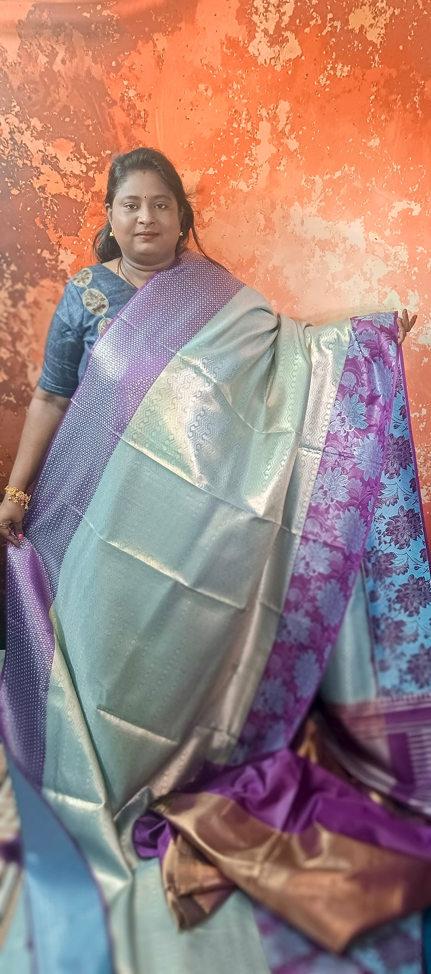 Ice blue with violet Neelambari vegan tissue bridal kanchi silk saree LA25942