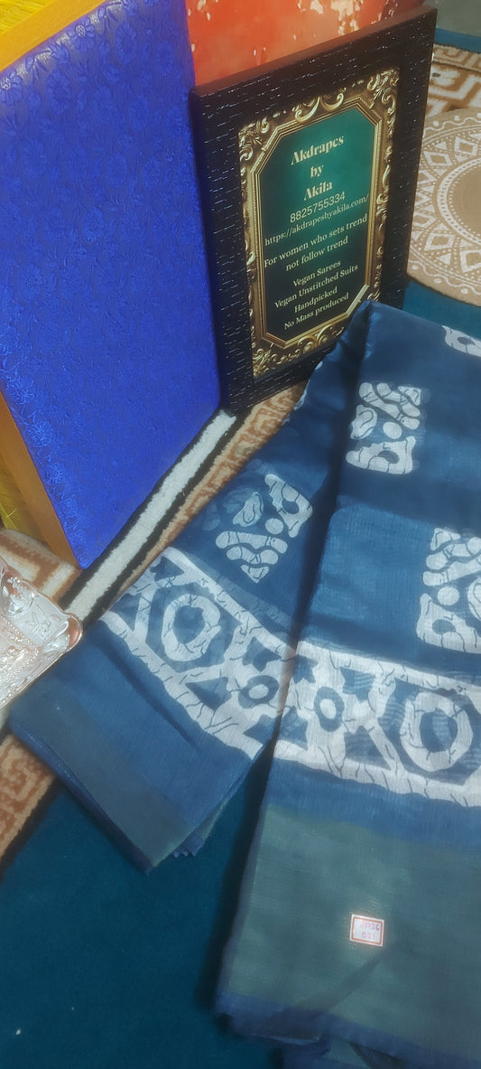 Indigo Batik lenin zari border saree JA26021